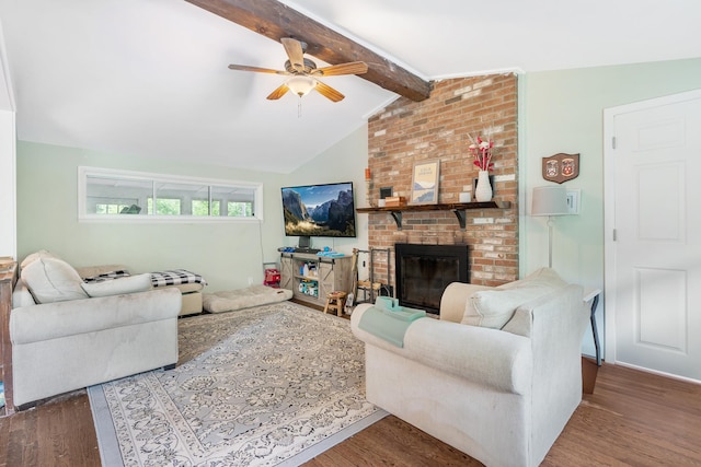 10 Hy Vue Ter, Cold Spring, NY 10516 - living area with wood finished floors, ceiling fan, and a brick fireplace