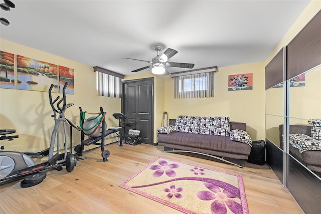 32 Henry Pl, Staten Island, NY 10305 - workout area with healthy amount of natural light, a ceiling fan, and wood finished floors