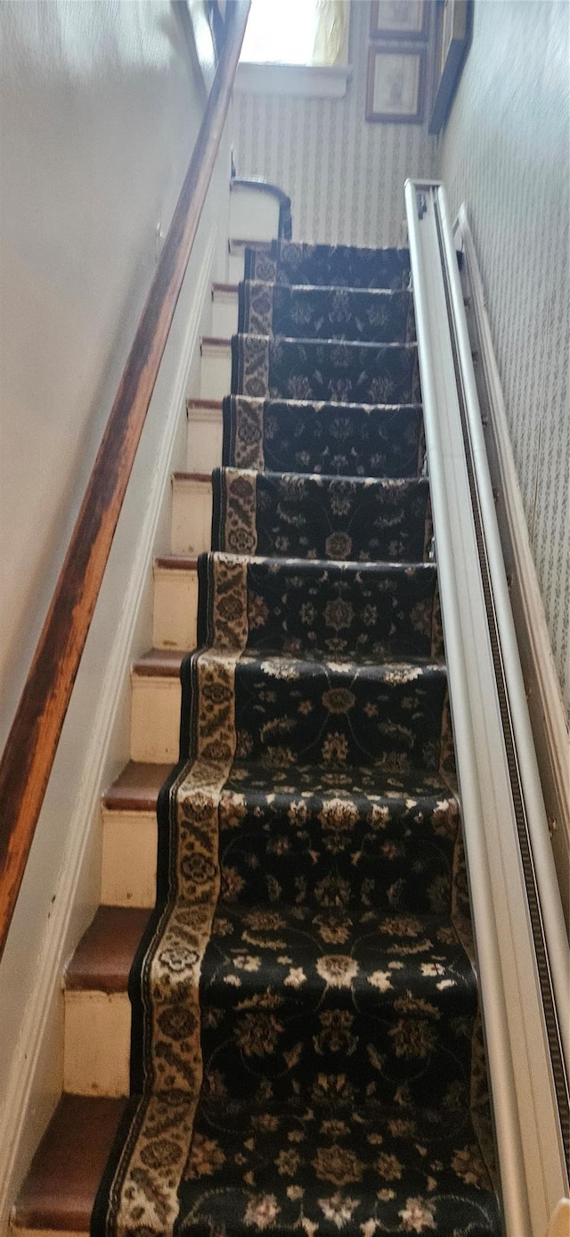 16023 28th Ave, Flushing, NY 11358 - stairs with wallpapered walls