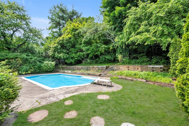 27 Meadowfield Ln, Glen Cove, NY 11542 - view of swimming pool featuring a lawn and a patio area