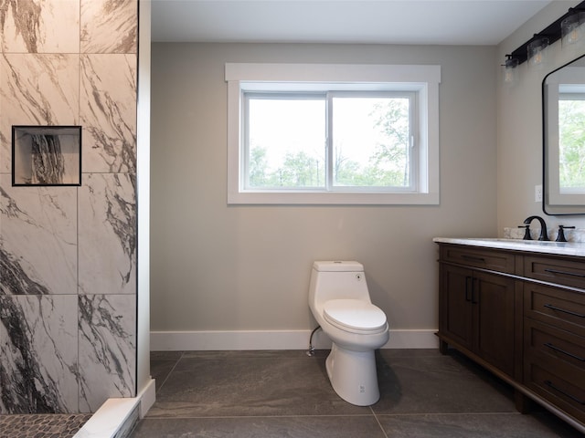 123 Wildwood Way, Forestburgh, NY 12777 - bathroom featuring vanity, a marble finish shower, toilet, and baseboards