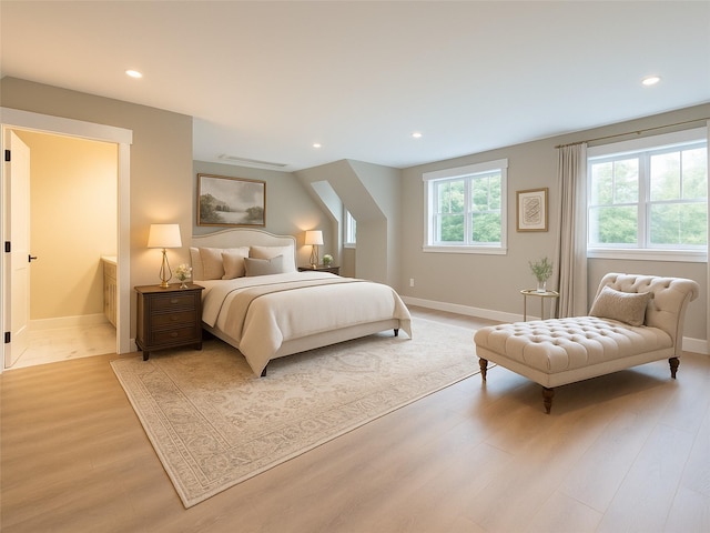 123 Wildwood Way, Forestburgh, NY 12777 - bedroom featuring baseboards, recessed lighting, light wood-style flooring, and ensuite bathroom