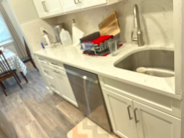 38 Tulip Ct, Nanuet, NY 10954 - kitchen featuring a sink, light wood-style floors, light countertops, and white cabinetry