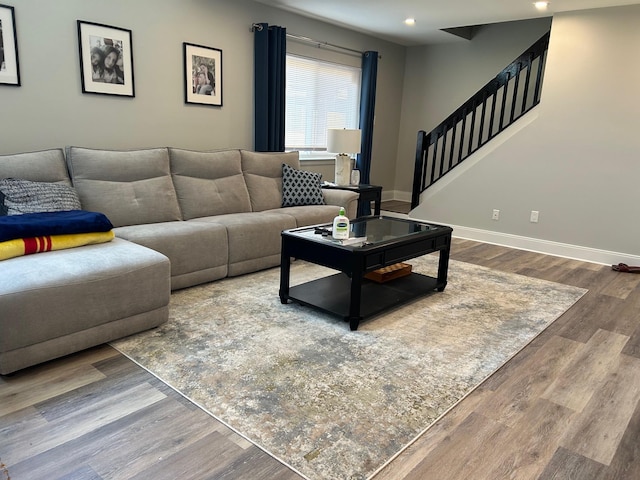 38 Tulip Ct, Nanuet, NY 10954 - living area featuring stairway, recessed lighting, wood finished floors, and baseboards