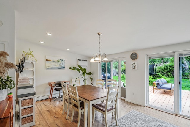 215 Lyman Rd, East Patchogue, NY 11772 - dining room featuring light wood finished floors, healthy amount of natural light, baseboard heating, and recessed lighting