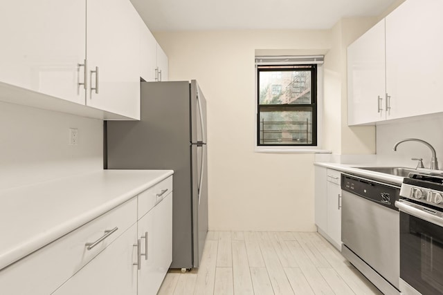 34-21 78th St Unit 1H, Jackson Heights, NY 11372 - kitchen with appliances with stainless steel finishes, light countertops, white cabinetry, and a sink