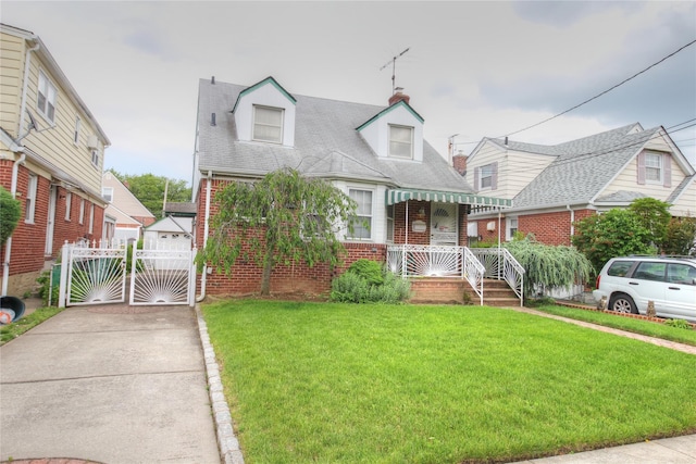 115-31 237th St, Elmont, NY 11003 - cape cod house featuring brick siding, a front lawn, and a gate