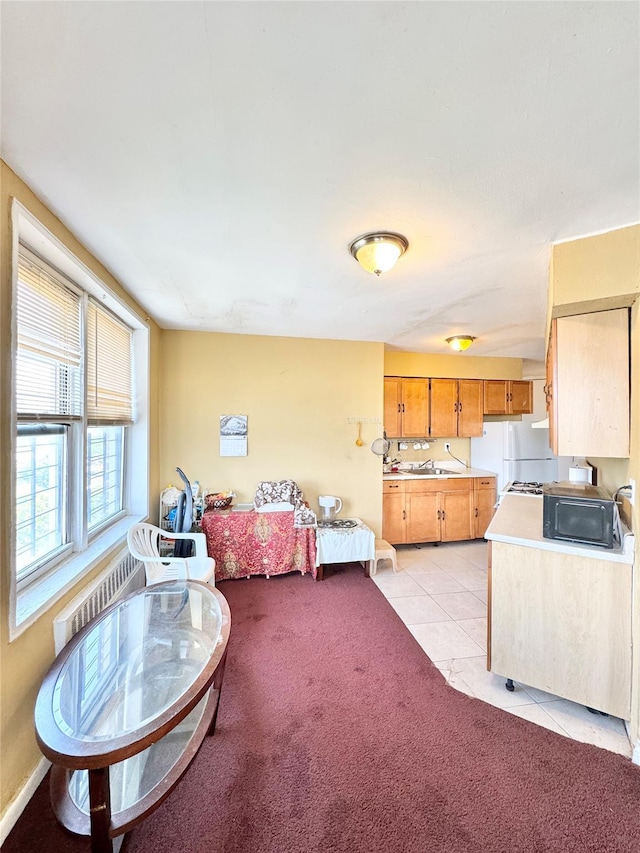 86-16 60th Ave Unit 5K, Elmhurst, NY 11373 - living area featuring light tile patterned floors, baseboards, and light carpet