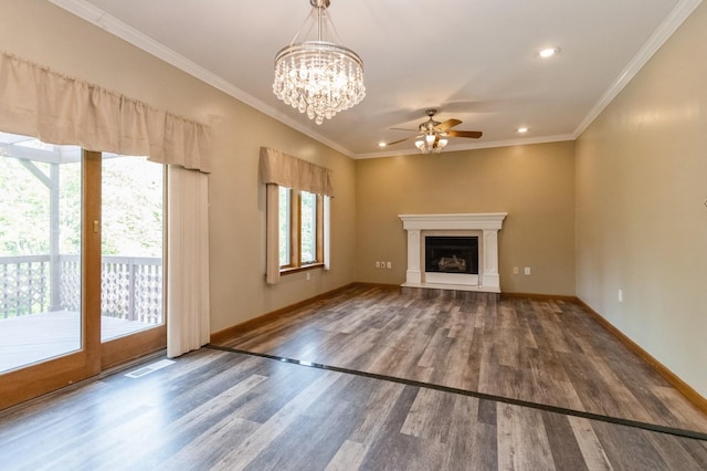 61 Sherwood Hts, Wappingers Falls, NY 12590 - unfurnished living room featuring a chandelier, wood finished floors, ceiling fan, recessed lighting, and baseboards