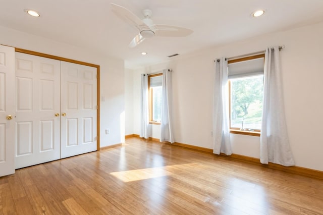 61 Sherwood Hts, Wappingers Falls, NY 12590 - unfurnished bedroom featuring light wood-type flooring, baseboards, recessed lighting, a ceiling fan, and a closet