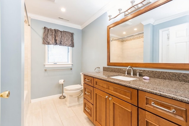 61 Sherwood Hts, Wappingers Falls, NY 12590 - bathroom with ornamental molding, vanity, baseboards, toilet, and tile patterned floors