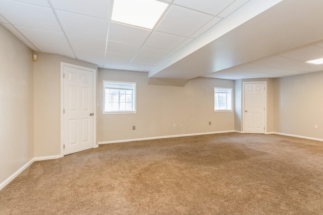 61 Sherwood Hts, Wappingers Falls, NY 12590 - basement featuring carpet floors, a drop ceiling, and baseboards