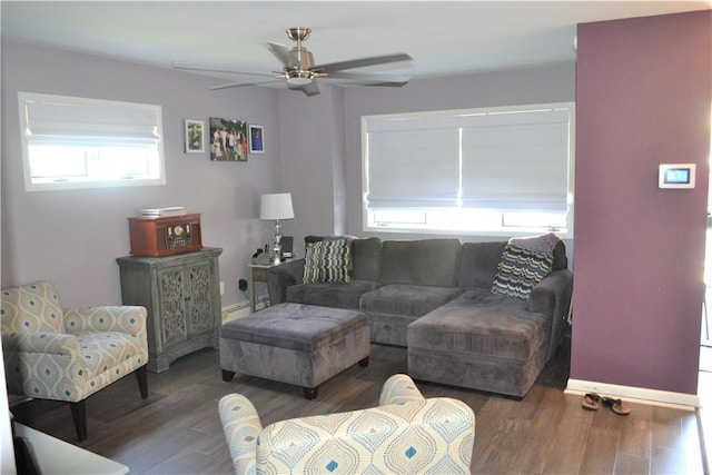 19 Maple Crest Dr, Peekskill, NY 10566 - living room with ceiling fan, wood finished floors, and baseboards