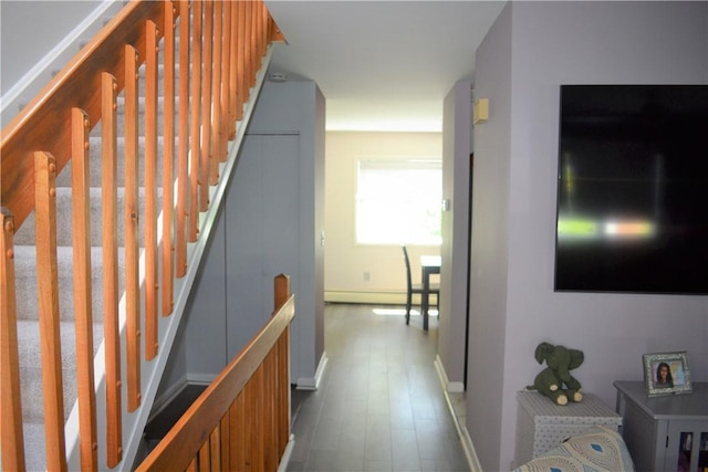 19 Maple Crest Dr, Peekskill, NY 10566 - hallway with stairs, dark wood-style floors, and baseboards