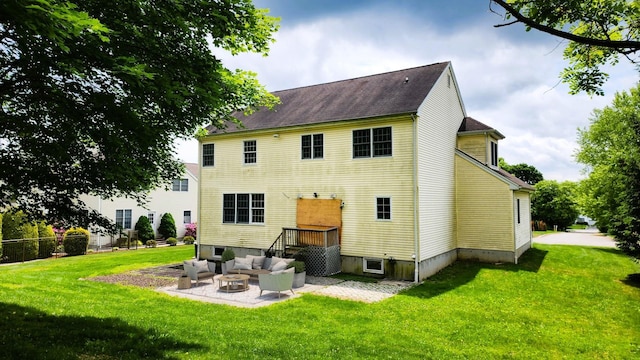28 Hynard Pl, Baldwin Place, NY 10505 - rear view of house with a patio, roof with shingles, and outdoor lounge area