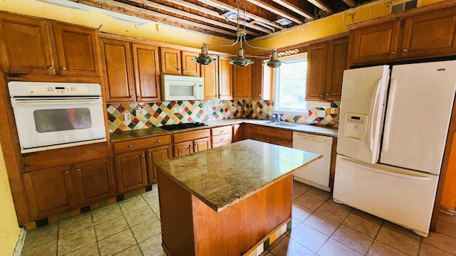 28 Hynard Pl, Baldwin Place, NY 10505 - kitchen featuring white appliances, brown cabinetry, a kitchen island, backsplash, and a sink