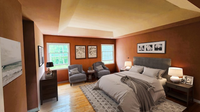 28 Hynard Pl, Baldwin Place, NY 10505 - bedroom with light wood-style floors, a tray ceiling, and baseboards
