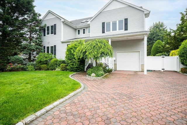1360 Powell Ave, Merrick, NY 11566 - traditional home with a garage, decorative driveway, and a gate