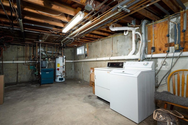 1360 Powell Ave, Merrick, NY 11566 - below grade area featuring gas water heater, washing machine and dryer, and a heating unit