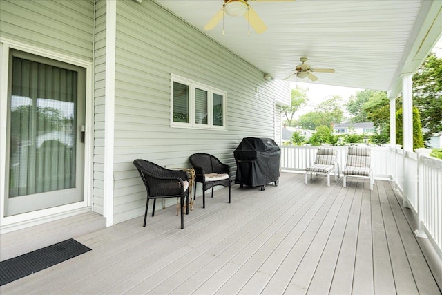 1360 Powell Ave, Merrick, NY 11566 - wooden deck featuring area for grilling and a ceiling fan