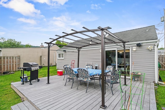 36 Peck St, Haverstraw, NY 10993 - wooden terrace with a grill, a pergola, and outdoor dining area
