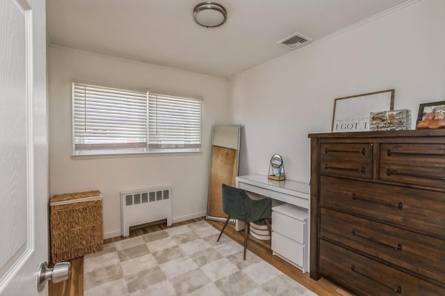 64 W Granada Ave, Lindenhurst, NY 11757 - office featuring radiator, baseboards, ornamental molding, and light wood-style floors