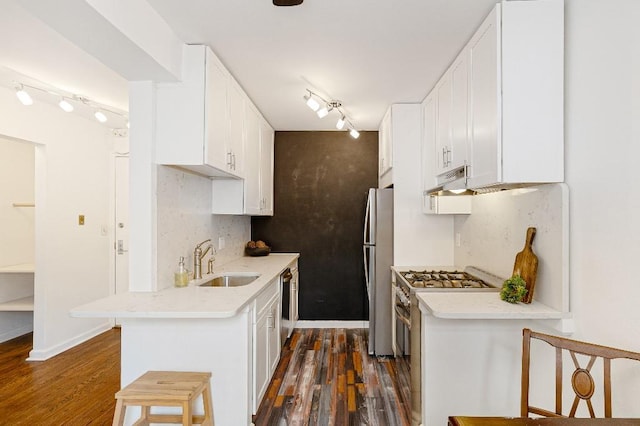 36 Hamilton Ave Unit 6S, Staten Island, NY 10301 - kitchen with a sink, stainless steel appliances, rail lighting, a peninsula, and dark wood-type flooring