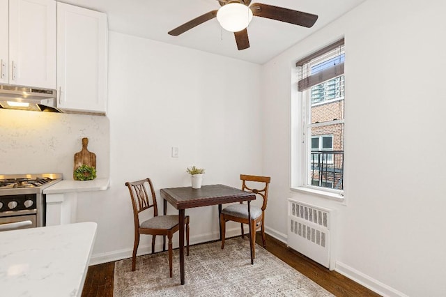 36 Hamilton Ave Unit 6S, Staten Island, NY 10301 - dining area featuring radiator, wood finished floors, baseboards, and a ceiling fan