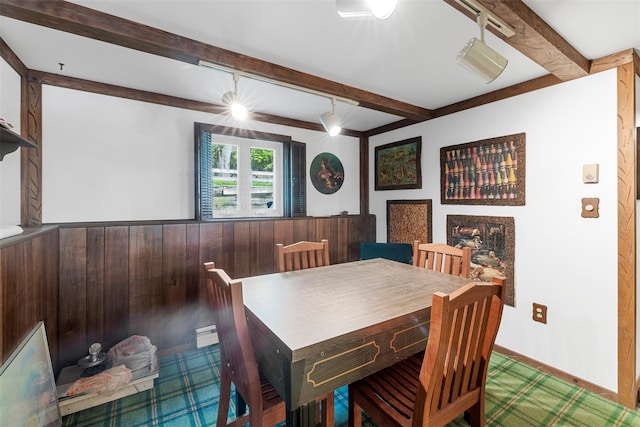 16 Fairway Dr, Eldred, NY 12743 - dining space featuring beam ceiling, baseboards, and a baseboard heating unit