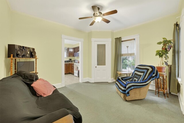 108 Union Ave, Peekskill, NY 10566 - carpeted living area with ceiling fan and ornamental molding