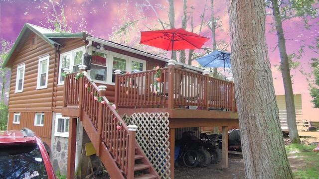 17 W Thompson Pl, Smallwood, NY 12778 - rear view of house featuring a wooden deck and faux log siding