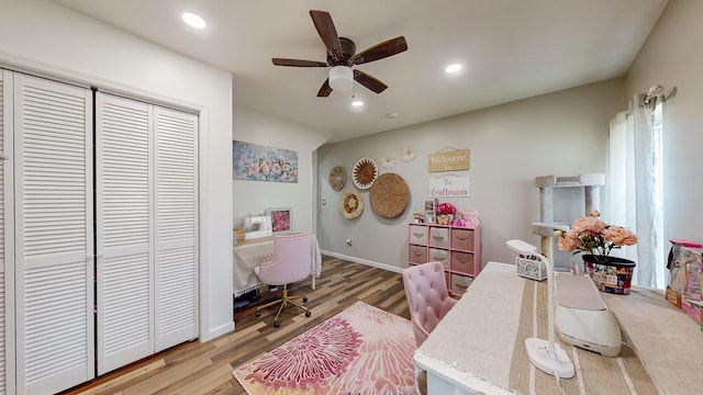 7 Didio Ln, Montgomery, NY 12549 - office area featuring wood finished floors, ceiling fan, and recessed lighting