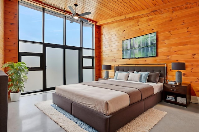 356 Bruyn Tpke, Wallkill, NY 12589 - bedroom with concrete flooring, wooden walls, and wood ceiling