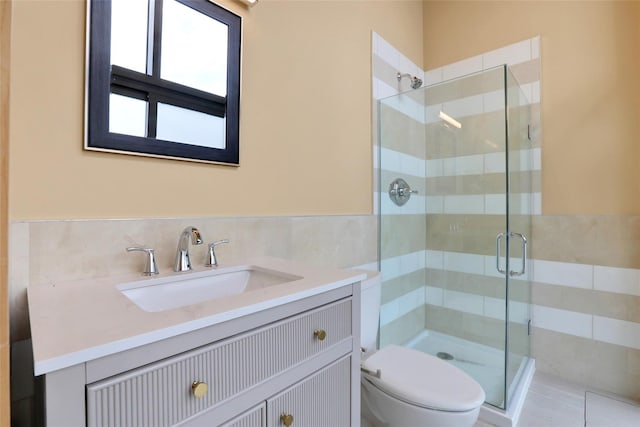 356 Bruyn Tpke, Wallkill, NY 12589 - full bath with tile walls, a shower stall, vanity, and a wainscoted wall