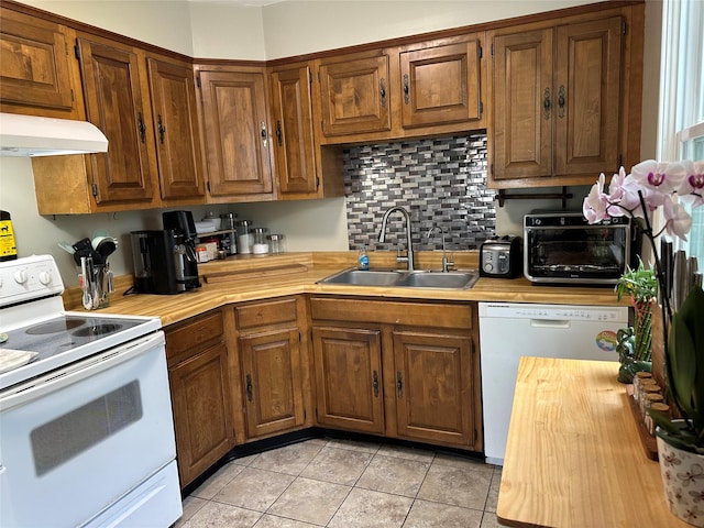 8 Spratt Ave, Poughkeepsie, NY 12603 - kitchen featuring white appliances, under cabinet range hood, a sink, and light countertops