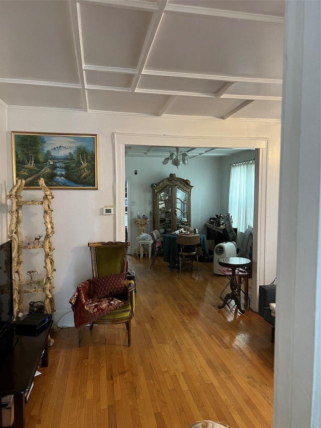 10318 115th St, Richmond Hill S, NY 11419 - living room with hardwood / wood-style flooring and coffered ceiling