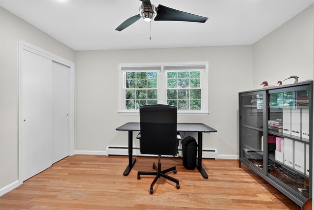 11 Robin Hood Rd, Montebello, NY 10901 - office space featuring light wood-style flooring, a baseboard radiator, and a ceiling fan