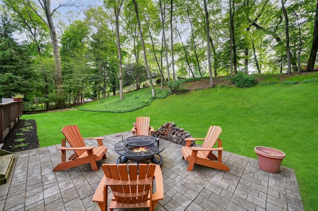 11 Robin Hood Rd, Montebello, NY 10901 - view of patio / terrace with an outdoor fire pit