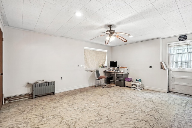 239 Lake St, West Harrison, NY 10604 - office area featuring radiator heating unit, a ceiling fan, and recessed lighting