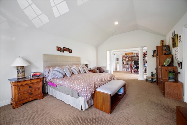 27 Sommerset Dr, Poughkeepsie, NY 12603 - bedroom with ornate columns, lofted ceiling, and light carpet
