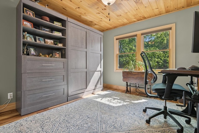 129 W Lakeshore Dr, Carmel, NY 10512 - office featuring baseboards, wood ceiling, and light wood-style flooring