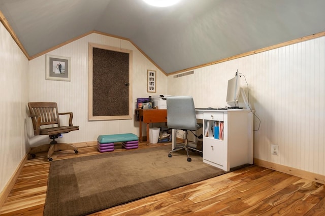 129 W Lakeshore Dr, Carmel, NY 10512 - home office featuring wood finished floors, vaulted ceiling, and baseboards
