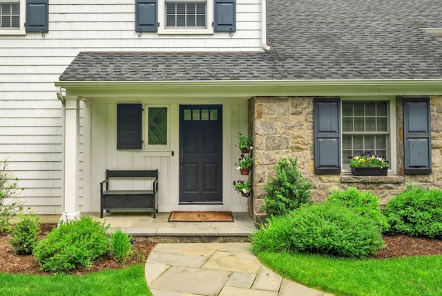 33 High Way, Chappaqua, NY 10514 - doorway to property featuring roof with shingles