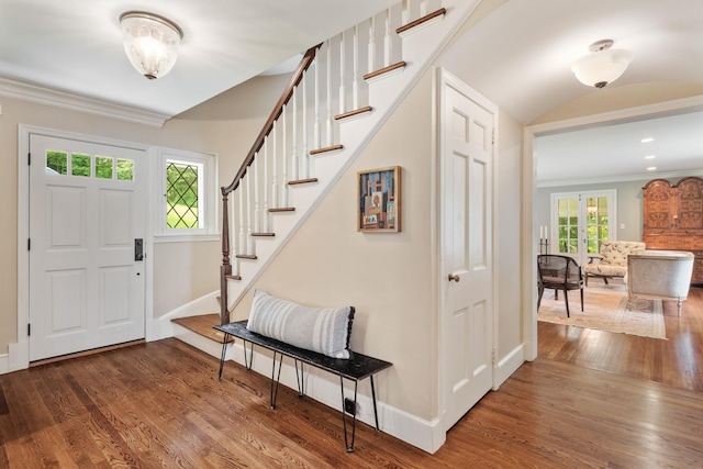 33 High Way, Chappaqua, NY 10514 - entrance foyer with wood finished floors, stairs, crown molding, and baseboards