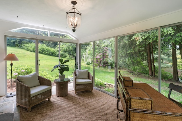 33 High Way, Chappaqua, NY 10514 - sunroom featuring a chandelier and vaulted ceiling