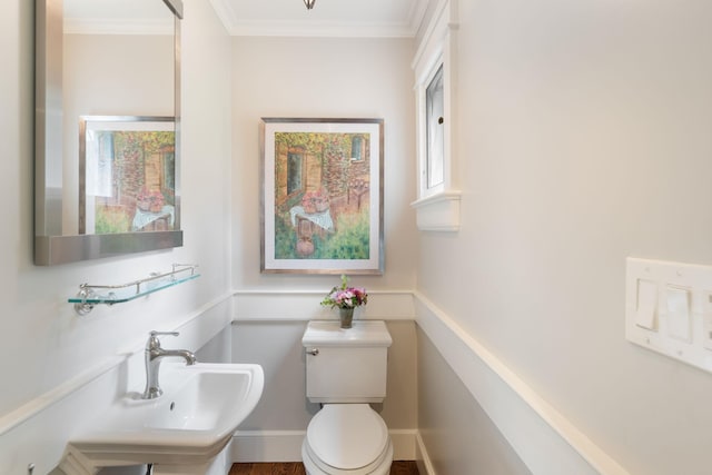 33 High Way, Chappaqua, NY 10514 - bathroom featuring toilet, crown molding, and a sink