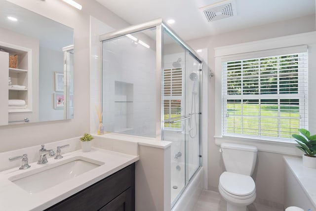 33 High Way, Chappaqua, NY 10514 - bathroom with vanity, toilet, combined bath / shower with glass door, and recessed lighting