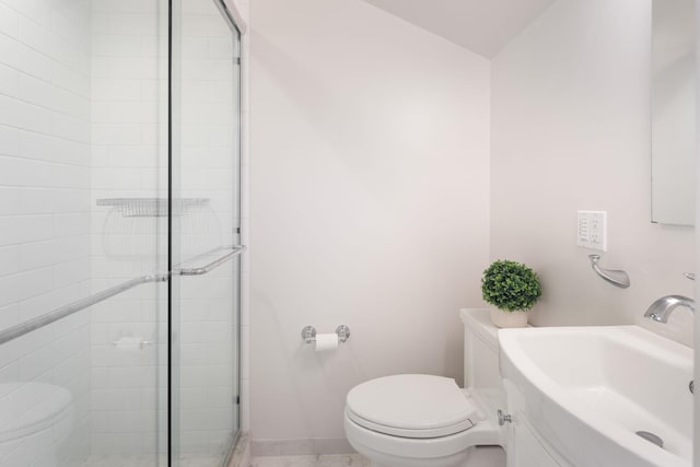 33 High Way, Chappaqua, NY 10514 - bathroom with toilet, a shower stall, vanity, and baseboards