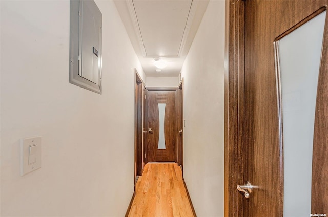 22820 Edgewood Ave, Laurelton, NY 11413 - hall with attic access, electric panel, and light wood finished floors
