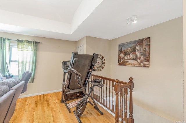 22820 Edgewood Ave, Laurelton, NY 11413 - workout area featuring wood finished floors and baseboards